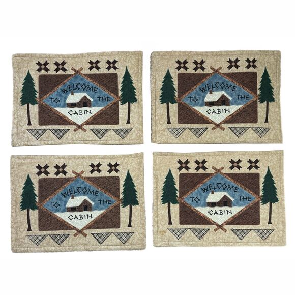 Cabin Core Quilted Placemats Set 4 Lodge Rustic Wilderness Country Farmhouse - Picture 1 of 5